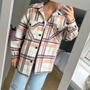 SOLD Zara Plaid Shaket Size Small Pink and Cream